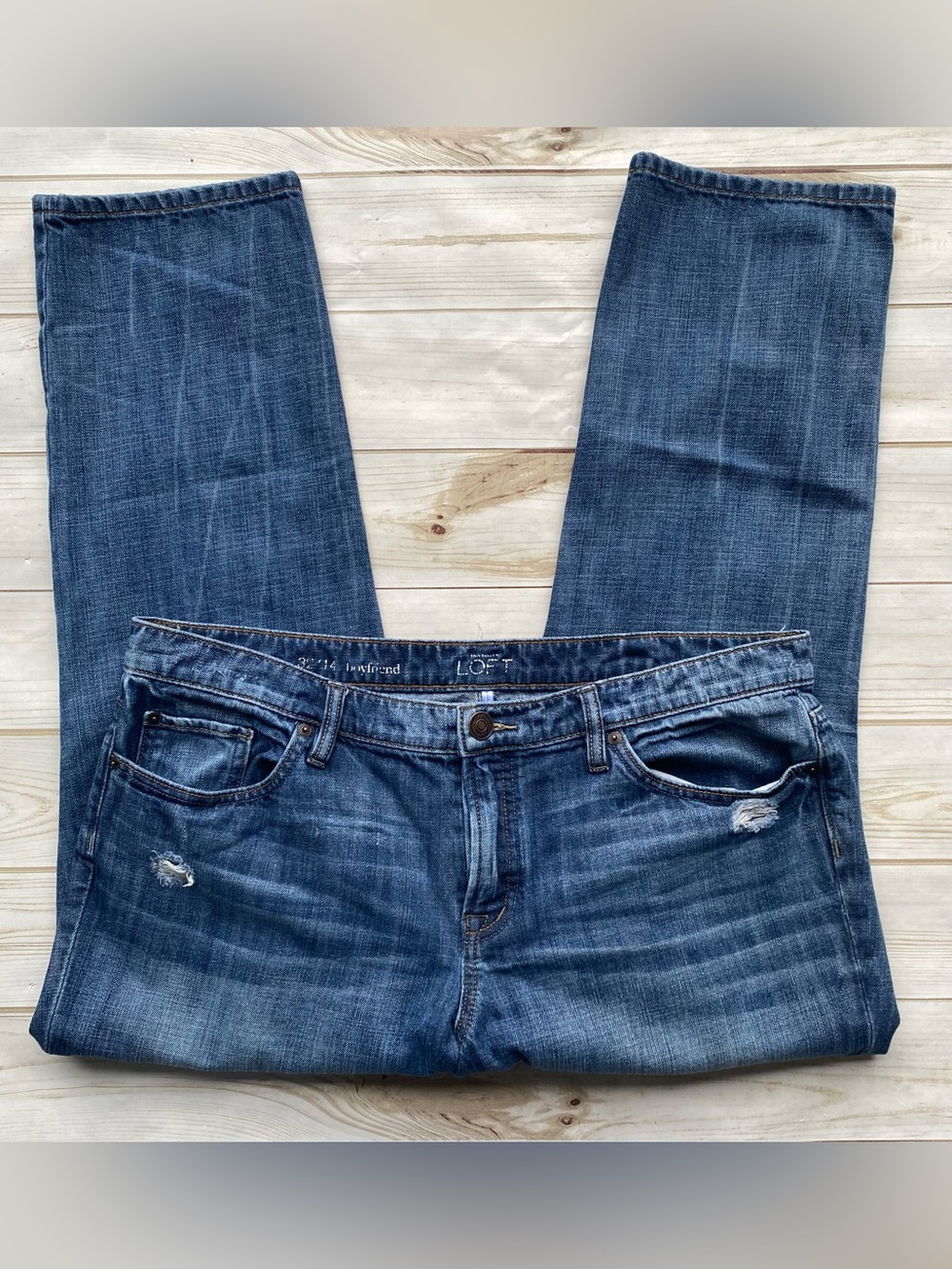 LOFT boyfriend jeans relaxed straight low rise ankle length patch pockets 32 14